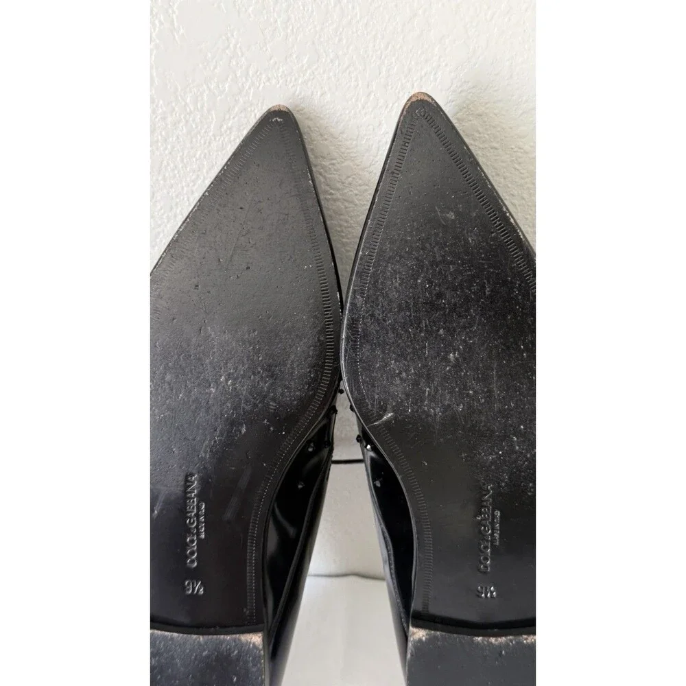 Dolce & Gabbana Black Crystal Oxford Shoes Authenticated Patent Leather Italy Sz